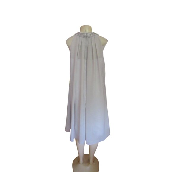 NWT Lan Ting Bride Pale Gray Chiffon Sleeveless Dress W/ Beaded Neck Size M - Picture 6 of 9